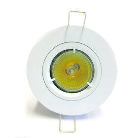 FRLRF Fire-Rated Fixed Downlight. FRLRF downlight made from Aluminum Fire Resistant for up to 90 Minutes. Resistance Performance Rated of a Fire Rated Floor/ Ceiling Protection built-in safeguarding the spread of fire & noise pollution Preserves fire integrity performance without the firehood As straightforward to fit as conventional downlight Compatible with GU10 Halogen & LED Lamps Residential, Hospitality, Education Centres, Leisure Centres FRLRF Fire-Rated Fixed Downlight -