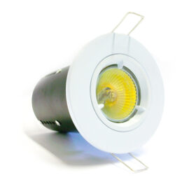 FRLRF Fire-Rated Fixed Downlight. FRLRF downlight made from Aluminum Fire Resistant for up to 90 Minutes. Resistance Performance Rated of a Fire Rated Floor/ Ceiling Protection built-in safeguarding the spread of fire & noise pollution Preserves fire integrity performance without the firehood As straightforward to fit as conventional downlight Compatible with GU10 Halogen & LED Lamps Residential, Hospitality, Education Centres, Leisure Centres FRLRF Fire-Rated Fixed Downlight -