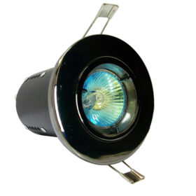 FRLRF Fire-Rated Fixed Downlight. FRLRF downlight made from Aluminum Fire Resistant for up to 90 Minutes. Resistance Performance Rated of a Fire Rated Floor/ Ceiling Protection built-in safeguarding the spread of fire & noise pollution Preserves fire integrity performance without the firehood As straightforward to fit as conventional downlight Compatible with GU10 Halogen & LED Lamps Residential, Hospitality, Education Centres, Leisure Centres FRLRF Fire-Rated Fixed Downlight -