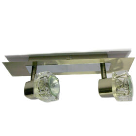 TarkaSpot2 Ice Cube Glass Spotlight Wall Ceiling Light Fitting. RX Tarka range are finish to high standard. Directional head allows maximum rotational movement. Antique Brass & Brushed Chrome. Suitable for various applications. Domestic, Hospitality. TarkaSpot2 Ice Cube Glass Spotlight Wall Ceiling Light Fitting -